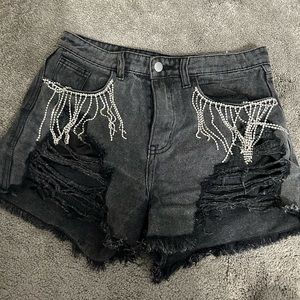 Black Rhinestone Jean Shorts!!!!